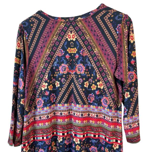 Johnny Was Womens Top Medium Cruz V Neck Swing Tunic Mixed Print Bamboo - Picture 10 of 11